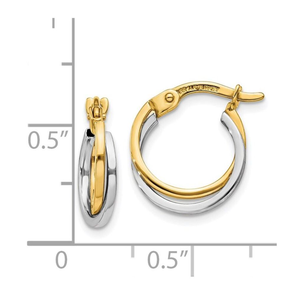 14K Gold Two Tone Hoop Earrings for Women - Picture 3 of 5
